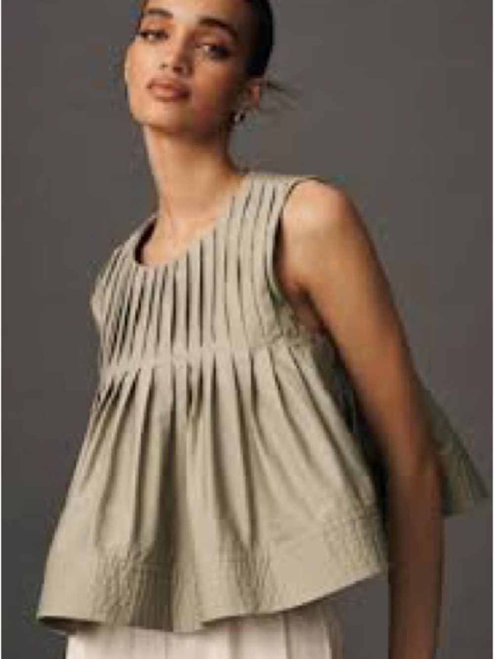 Mare Mare Pleated Structured Swing Tank Top in Sage
